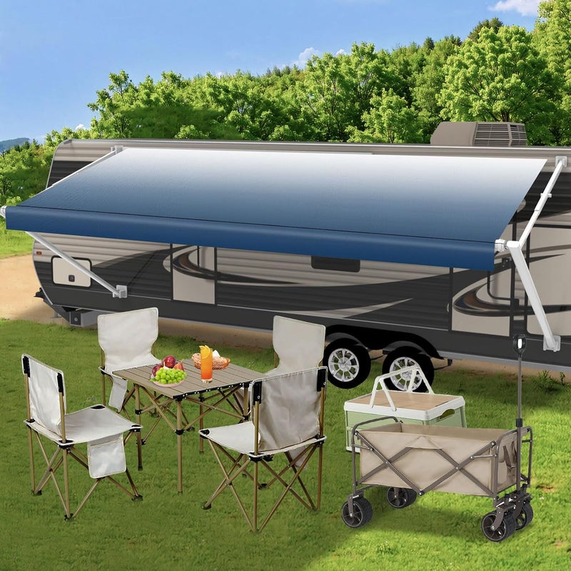 CYLAND استبدال قماش مظلة RV، استبدال مظلة متحركة للمقطورة للمركبات المنزلية، مظلة RV خارجية مقاومة للعوامل الجوية بوزن 18.5 أونصة 11' (قماش 10'2") أزرق متدرج - Image 2